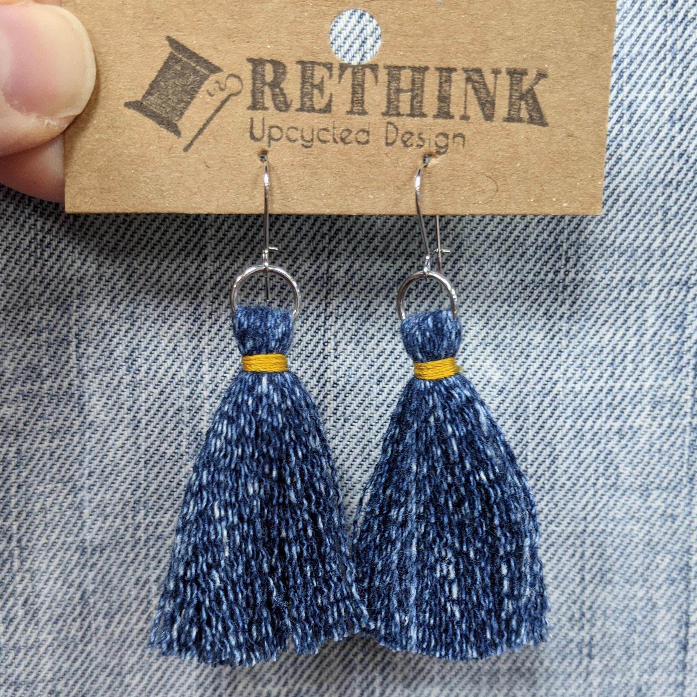 Denim tassel earrings outlet